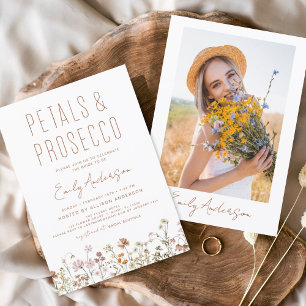 Wildflower Petals & Prosecco Bridal Shower Photo Invitation