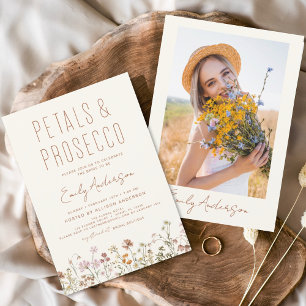 Wildflower Petals & Prosecco Bridal Shower Photo Invitation