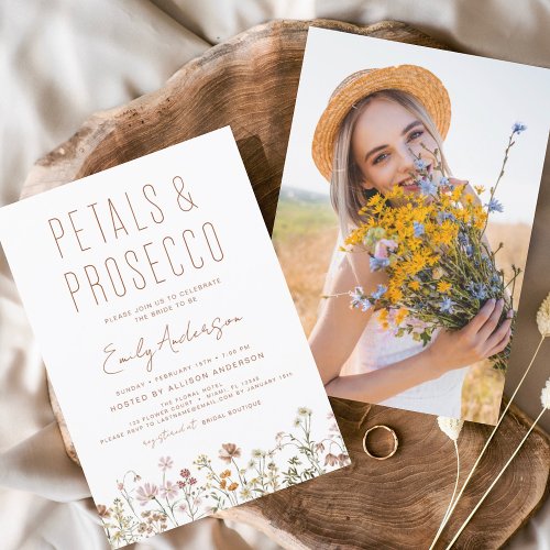Wildflower Petals  Prosecco Bridal Shower Photo Invitation