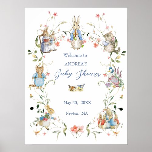 Wildflower Peter the Rabbit Baby Shower Welcome  Poster