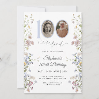 Wildflower Photo 100th Birthday Invitation