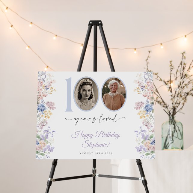 Wildflower Photo 100th Birthday Welcome Sign (In Situ (Stand))
