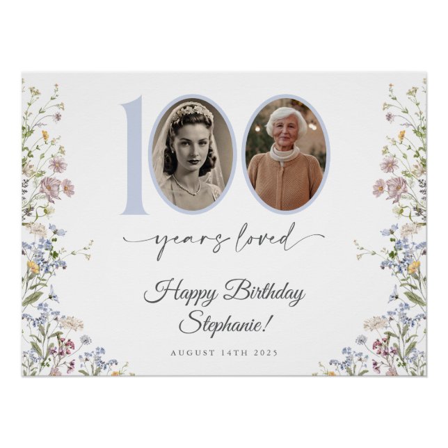 Wildflower Photo 100th Birthday Welcome Sign (Front)