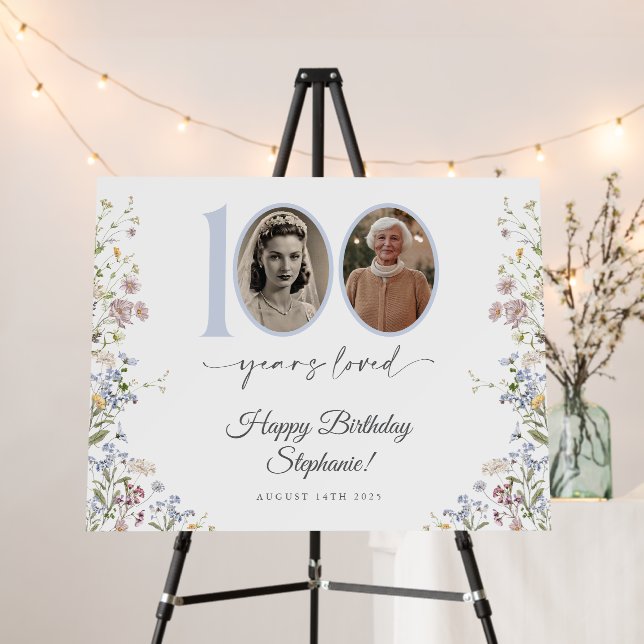 Wildflower Photo 100th Birthday Welcome Sign (In Situ (Stand))