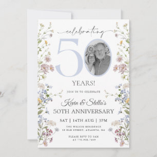 Wildflower Photo 50th Anniversary Invitation