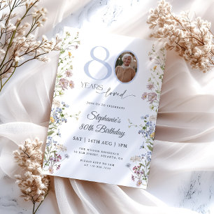 Wildflower Photo 80th Birthday Invitation