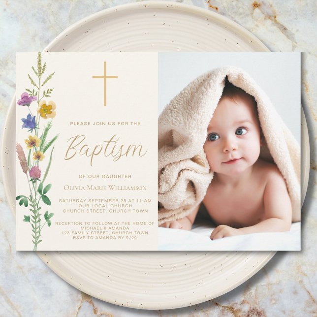 Wildflower Photo Baptism Invitation (Creator Uploaded)