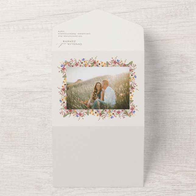Wildflower Photo | Beige Wedding Of Seal and Send All In One Invitation (Outside)