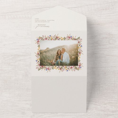 Wildflower Photo  Beige Wedding Of Seal and Send All In One Invitation