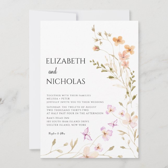 Wildflower Photo Casual  Wedding  Invitation (Front)