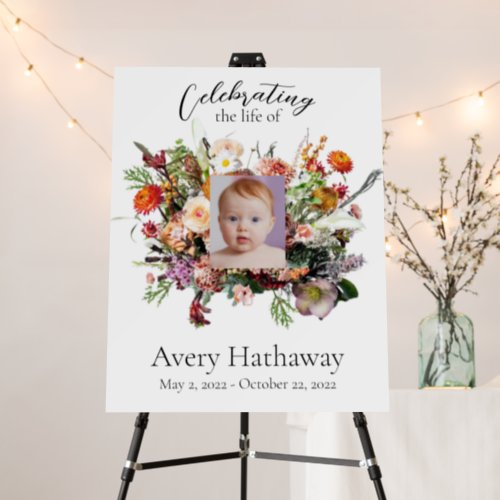 Wildflower Photo Funeral Memorial Sign 