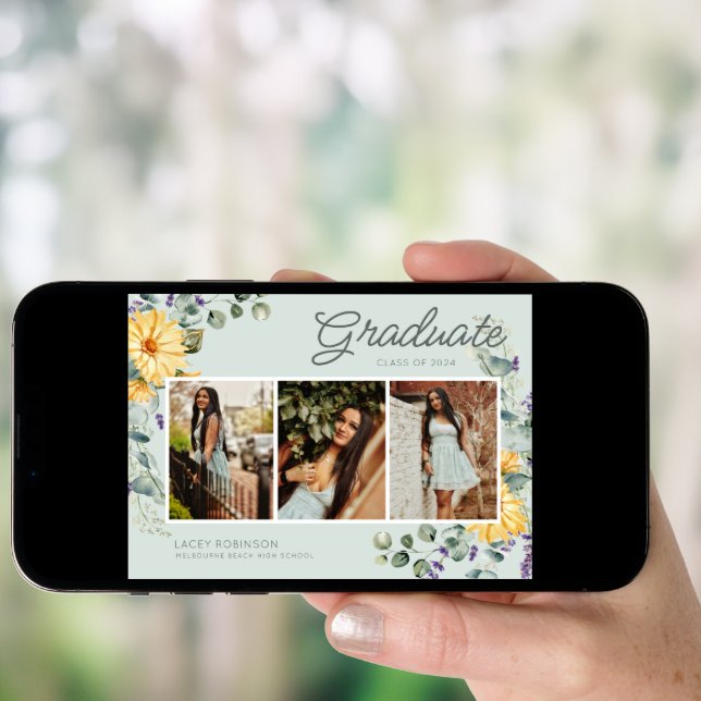 Wildflower Photo Girl High School Graduation Party Invitation (Front Digital)