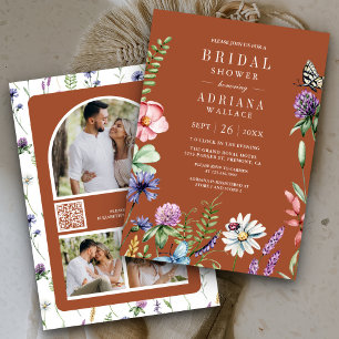 Wildflower Photo QR Code Terracotta Bridal Shower Invitation