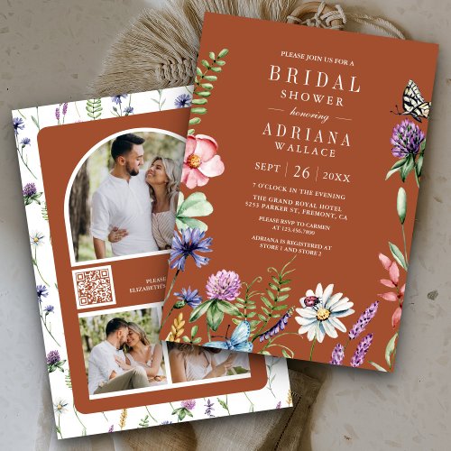 Wildflower Photo QR Code Terracotta Bridal Shower Invitation