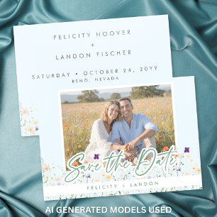 Wildflower Photo Save the Date Rustic Wedding Letterpress Photo Cards