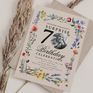 Wildflower Photo SURPRISE 70th Birthday Champagne Invitation
