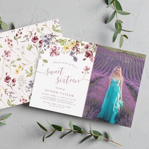 Wildflower Photo Sweet Sixteen Birthday Invitation