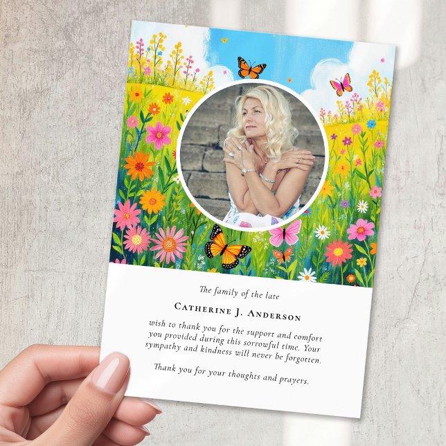 Wildflower Photo Sympathy Funeral Memorial Thank You Card (Creator Uploaded)