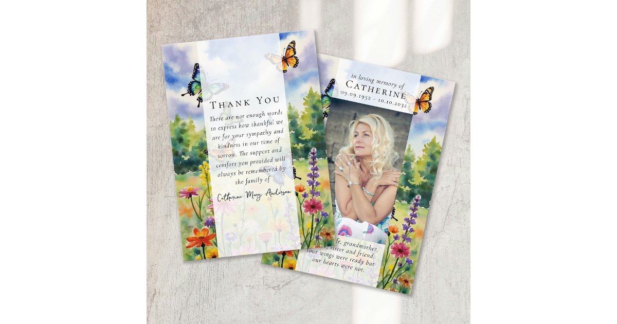 Wildflower Photo Sympathy Funeral Memorial Thank You Card | Zazzle