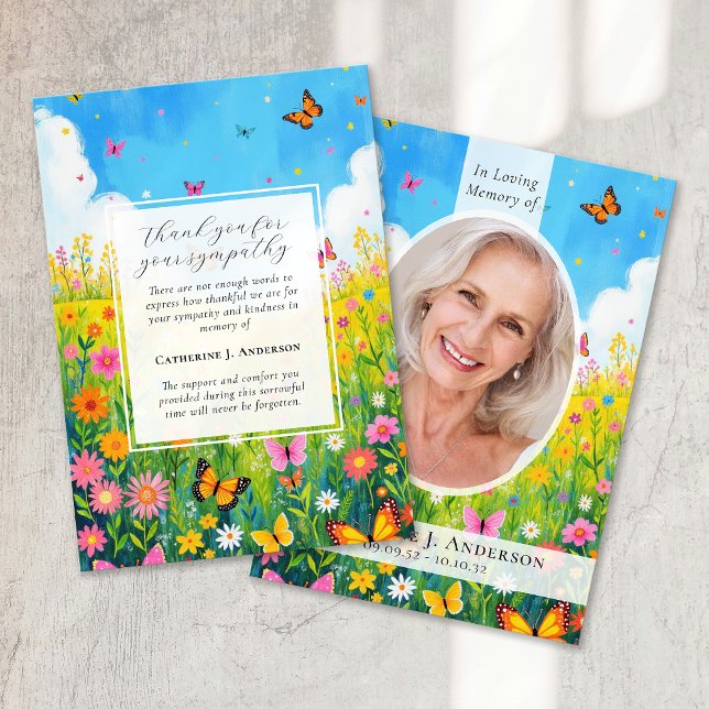 Wildflower Photo Sympathy Funeral Memorial Thank You Card (Creator Uploaded)