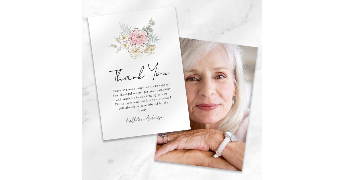 Wildflower Photo Sympathy Funeral Thank You Card | Zazzle
