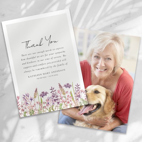 Wildflower Photo Sympathy Funeral Thank You Card