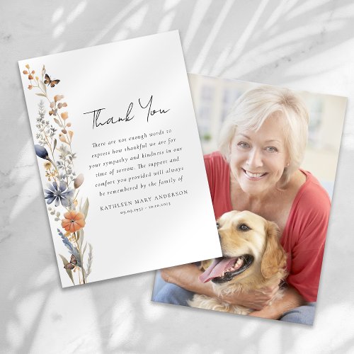 Wildflower Photo Sympathy Funeral Thank You Card