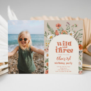 Wildflower Photo Third Birthday Invitation