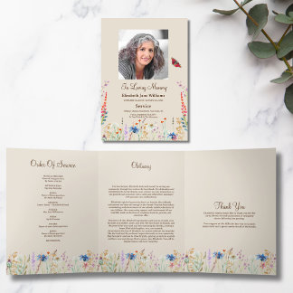 Wildflower Photo Tri-Fold Funeral Program