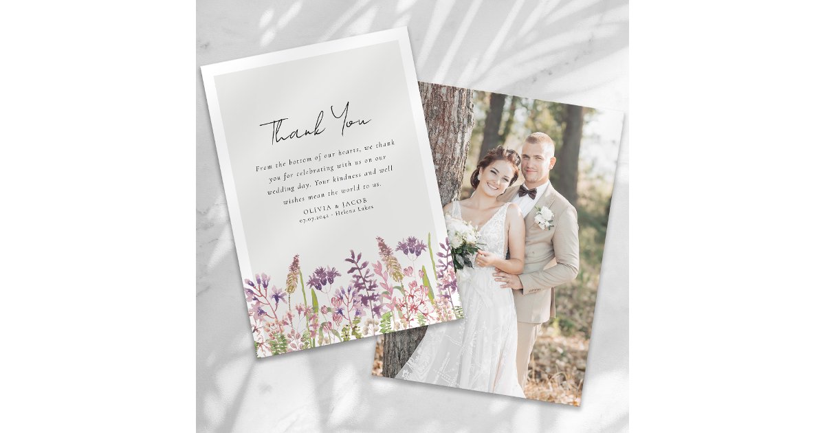 Wildflower Photo Wedding Thank You Card | Zazzle