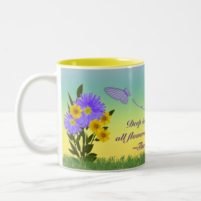 Wildflower Photos and Violet Gingham Butterflies Two-Tone Coffee Mug (Left)
