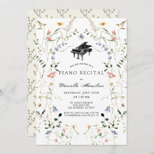 Wildflower Piano White Recital Invitation