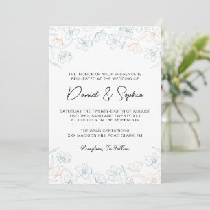 Wildflower Pink and Blue Floral Wedding Floral Invitation