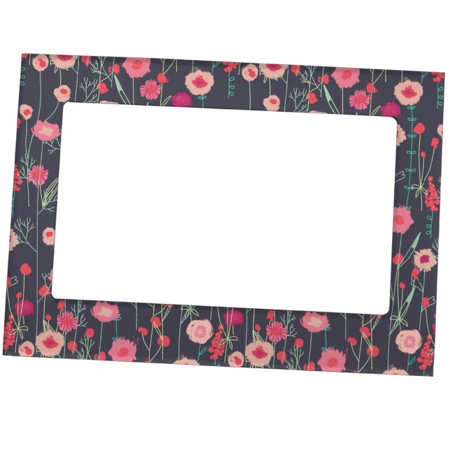Wildflower Pink and Charcoal Magnetic Frame (Wildflower pink and black floral pattern magnetic frame)