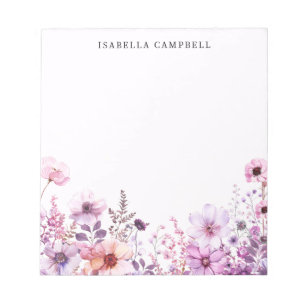 Wildflower Pink and Purple Watercolor Custom Name Notepad