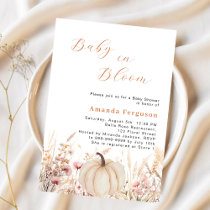 Wildflower pink beige bloom pumpkin Baby Shower Invitation