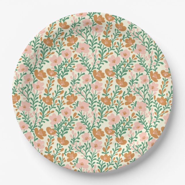 Wildflower Pink Blooms Floral Baby Shower Custom Paper Plates (Front)