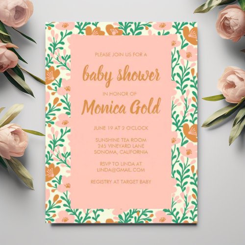 Wildflower Pink Blooms Floral CUSTOM BABY SHOWER Invitation Postcard