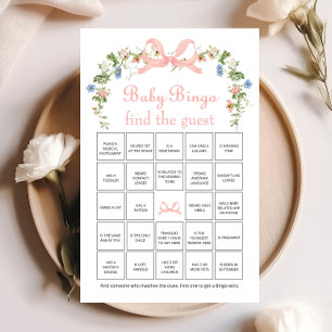 Wildflower Pink Bow Baby Bingo Find The Guest Game