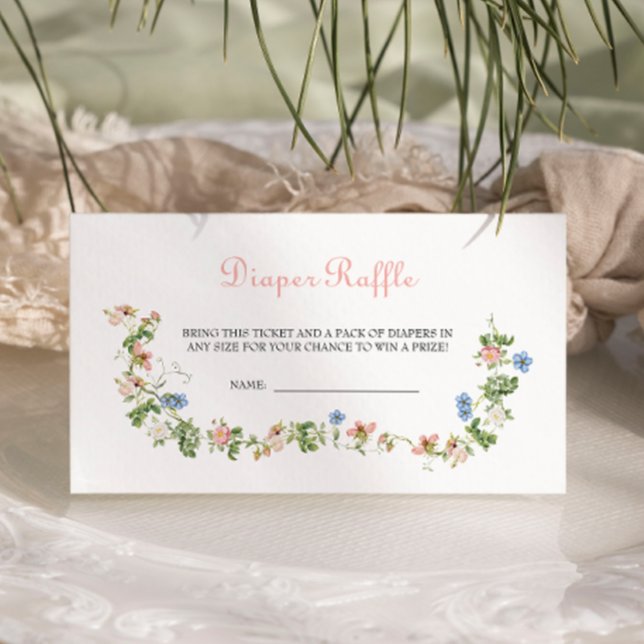 Wildflower Pink Bow Baby Shower Diaper Raffle Enclosure Card (Creator Uploaded)