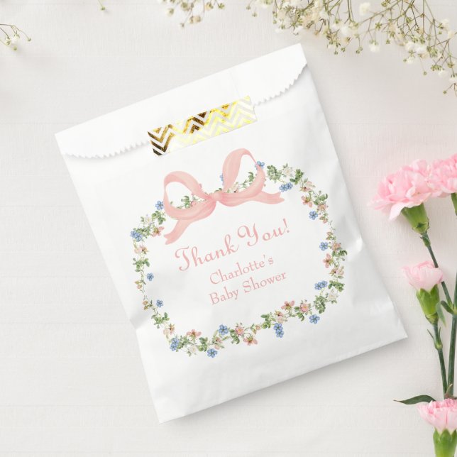 Wildflower Pink Bow Baby Shower Favor Bag (Sealed)