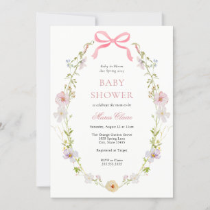 Wildflower Pink Bow Baby Shower Invitation