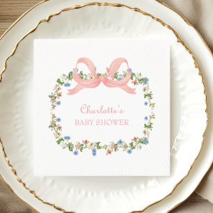 Wildflower Pink Bow Baby Shower Napkins
