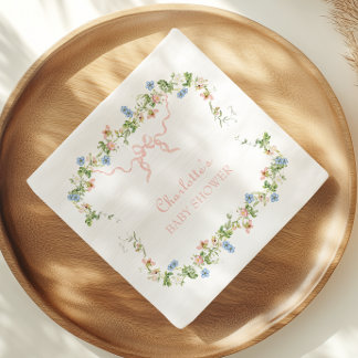Wildflower Pink Bow Baby Shower Napkins