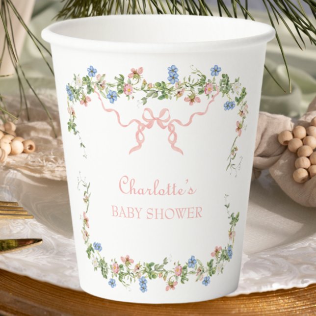 Wildflower Pink Bow Baby Shower Paper Cups (Creator Uploaded)