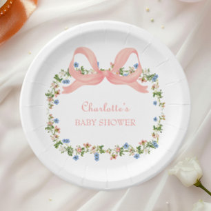 Wildflower Pink Bow Baby Shower Paper Plates