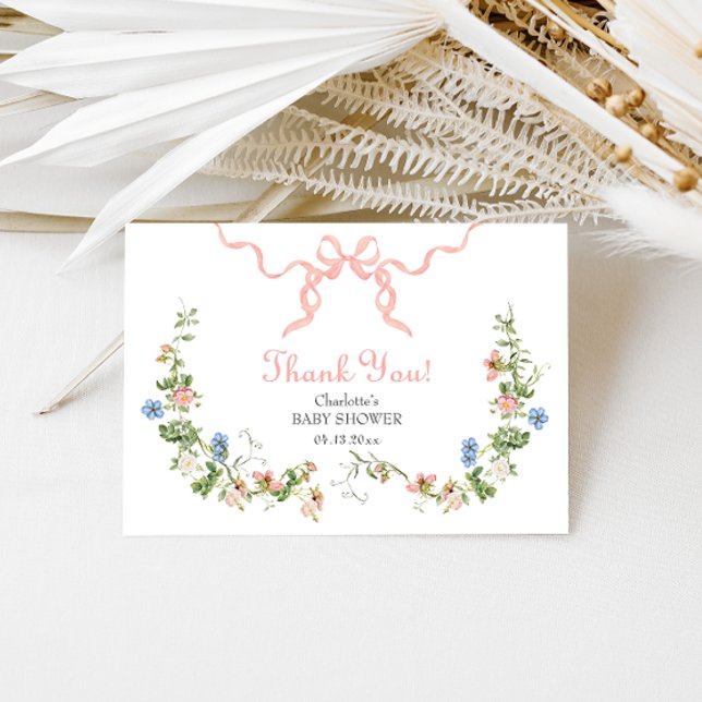 Wildflower Pink Bow Baby Shower Thank You Card (Creator Uploaded)