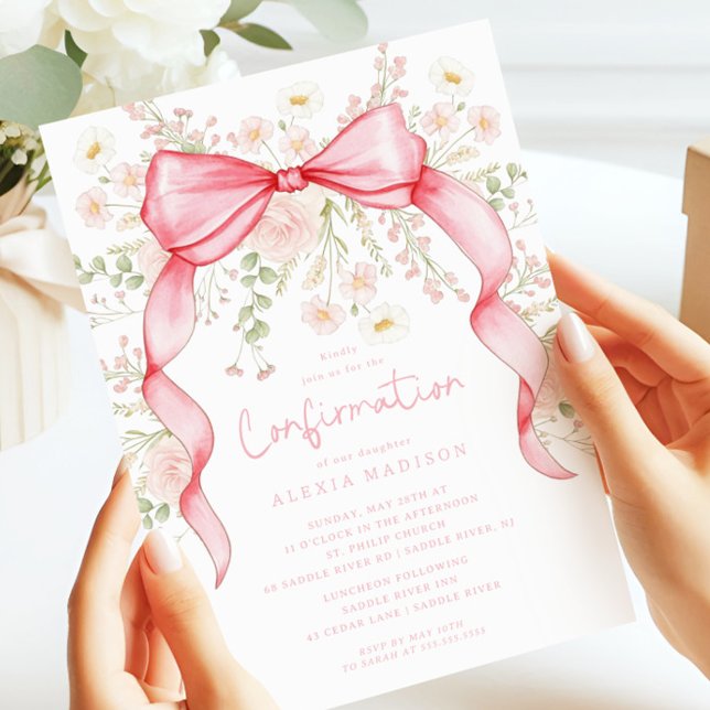 Wildflower Pink Bow Baptism Invitation (Creator Uploaded)