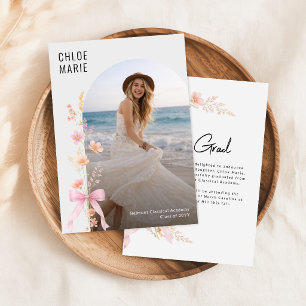Wildflower Pink Bow Grad Photo Graduation Announcement