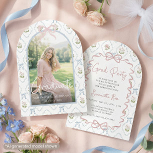 Wildflower Pink Bow Graduation Invitation